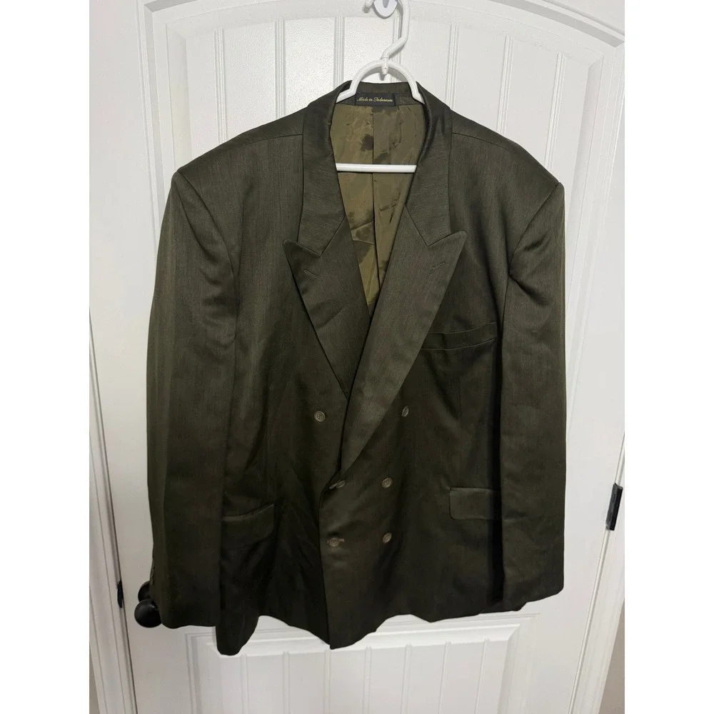 Florenzi Sport Coat Mens 54R Olive Green Double Breasted Peak Lapel EUC